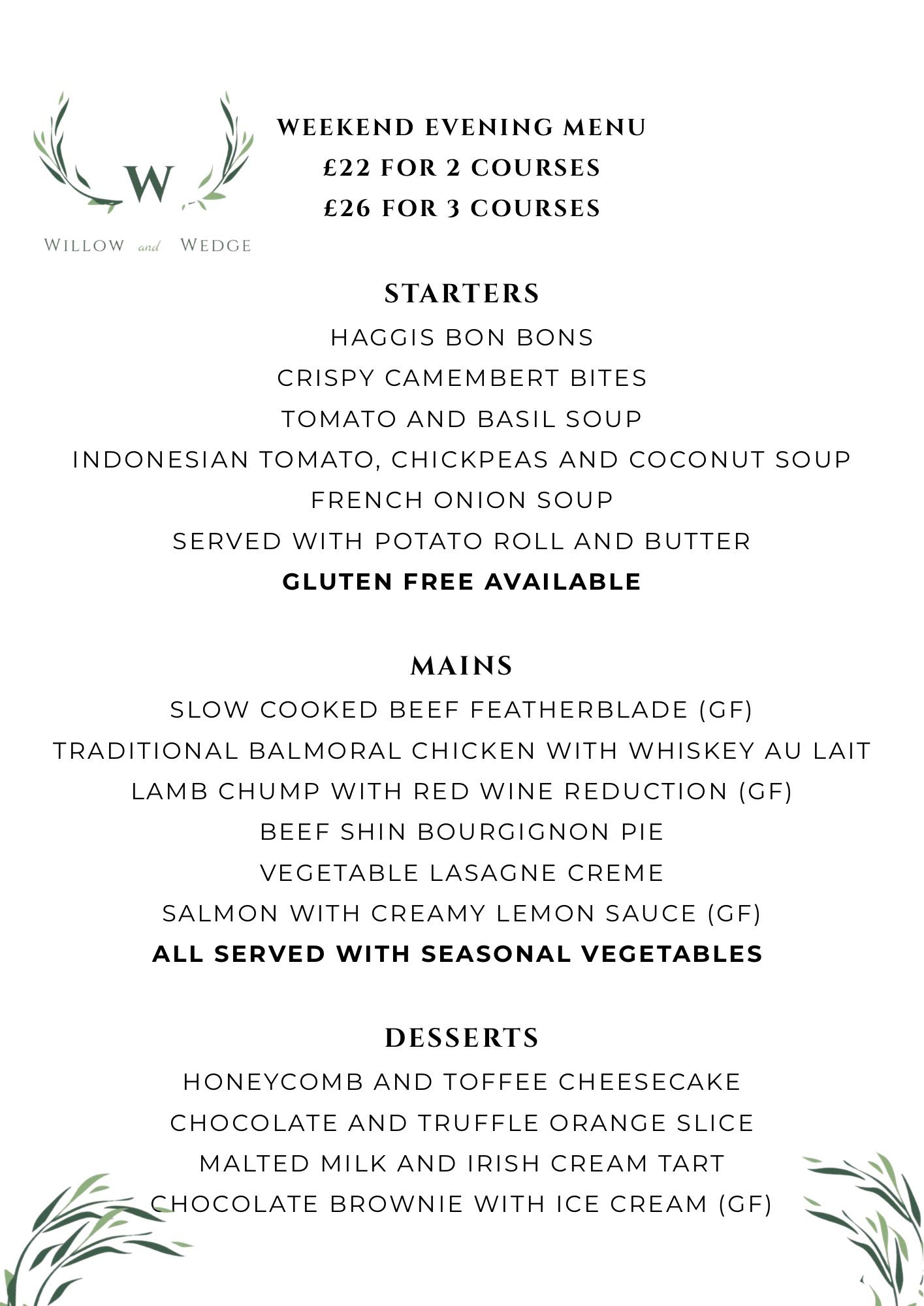 Sample Evening Menu