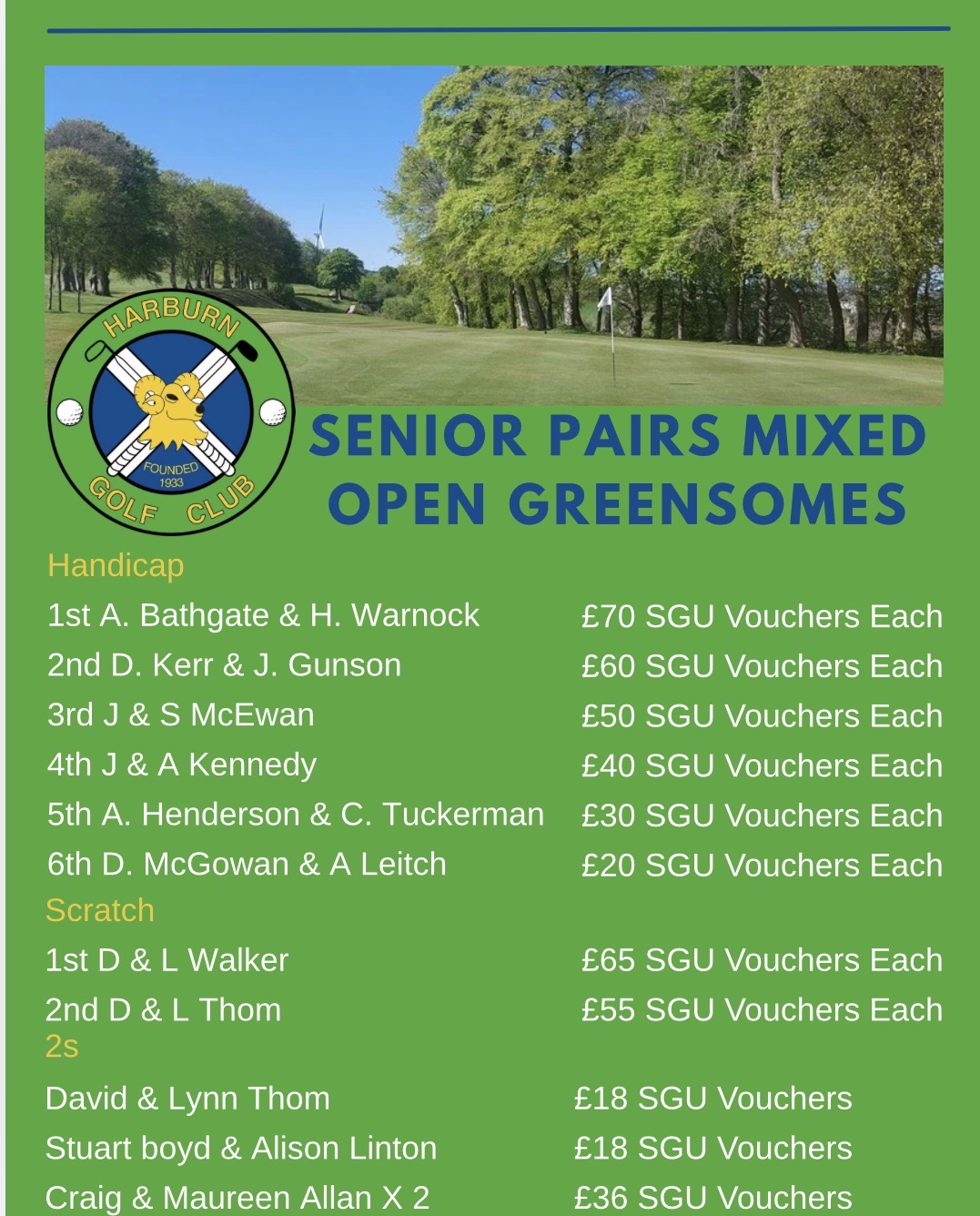Seniors mixed open greensomes